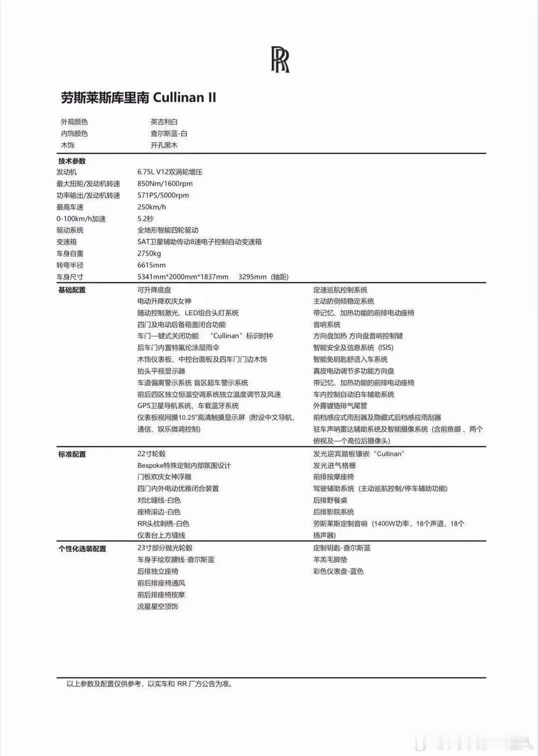 25款劳斯莱斯 库里南 25年上牌7915公里白外/查尔斯蓝内饰 完美配色四座带