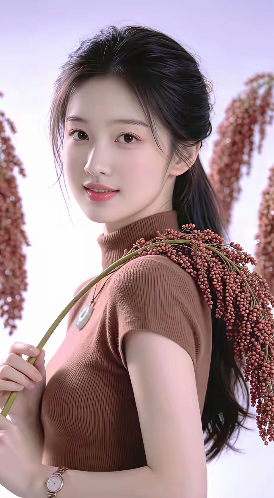 这个女孩拿着一束花，好漂亮！