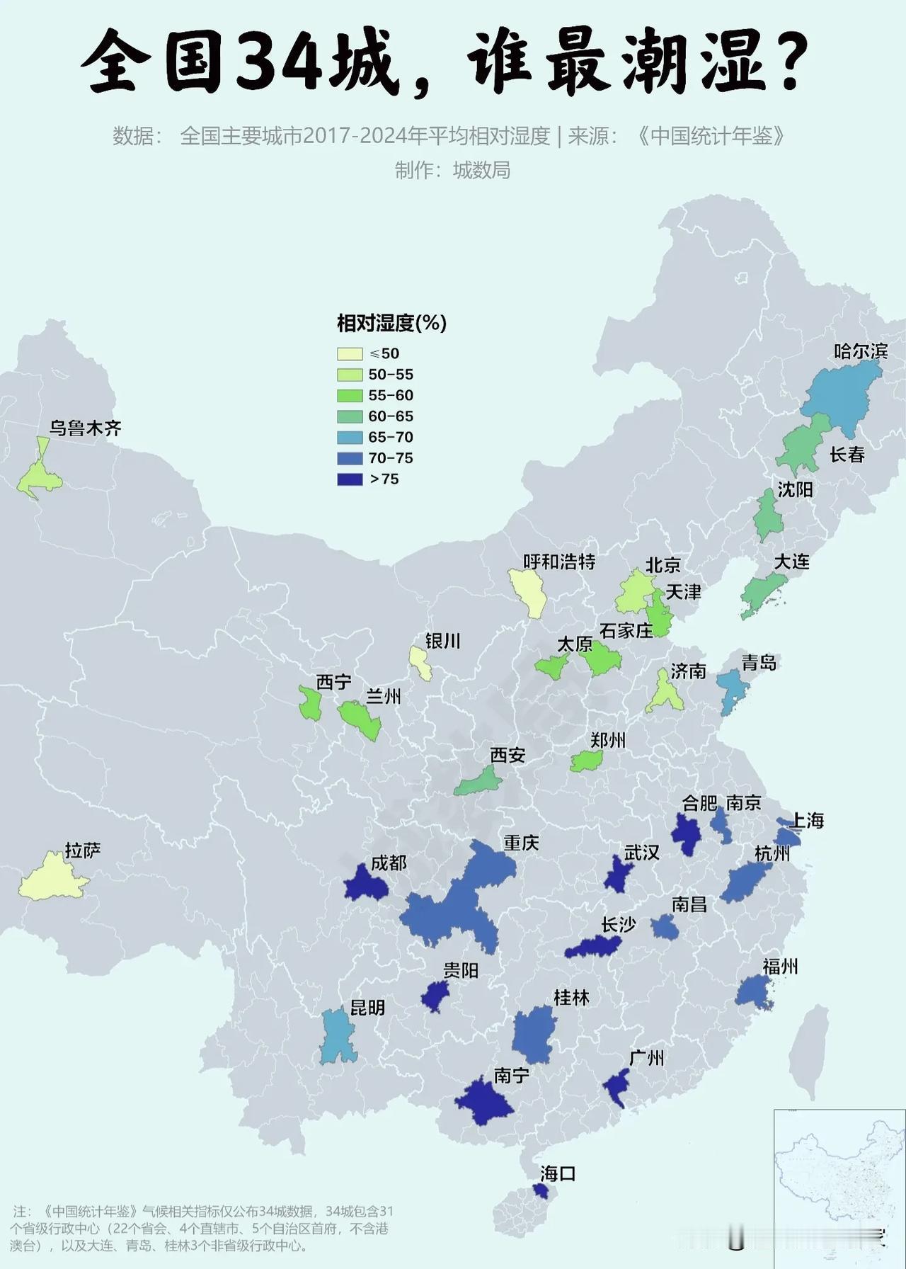全国34城湿度排行榜出炉！南方潮湿，东北居然比华北还润！一份2017‑20