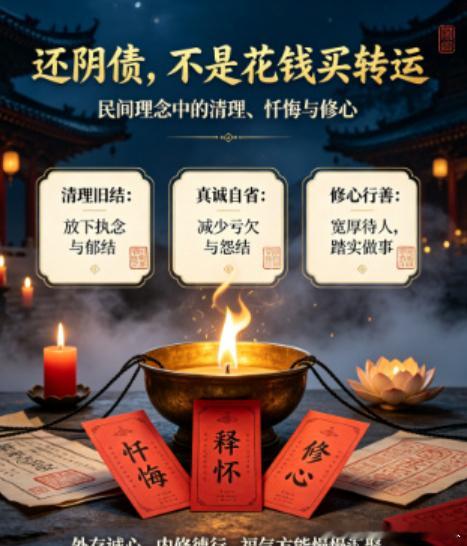 还阴债民俗文化因果感悟民间常说的阴债，也叫受生债。在传统民俗理念中，分为两层