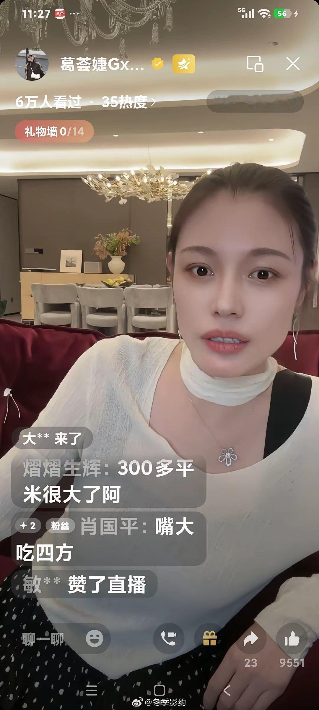 葛荟婕聊天，粉丝说:“搬新家了吗"葛荟婕说:“还没搬呢，刚装修好。"粉丝说“多少