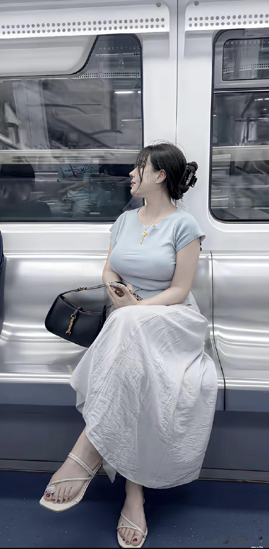 这么漂亮的美女，怎么也坐地铁，正常应该开豪华专车才对。在我的印象中，女孩子长的