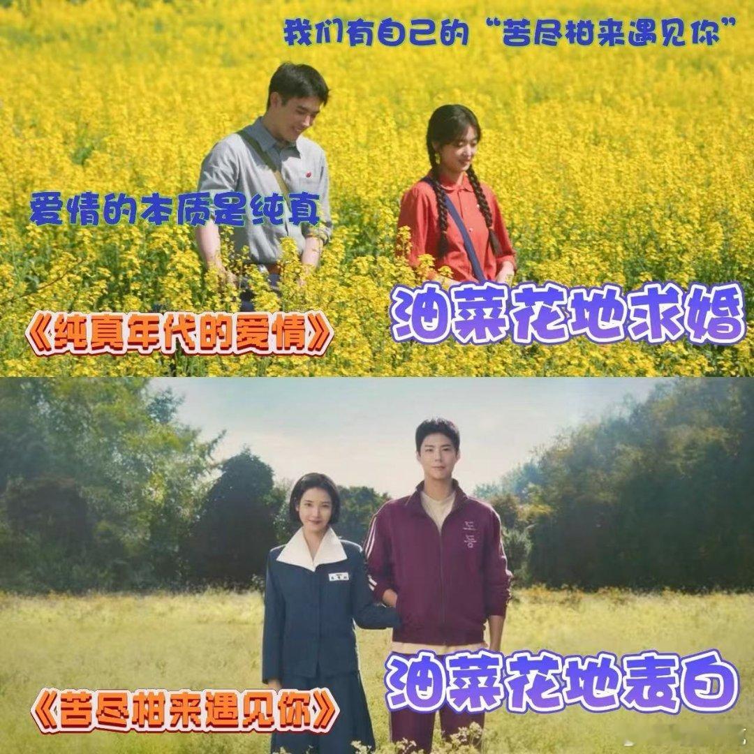 年代版苦尽柑来遇见你纯真年代的爱情昨晚78集cp剧情起来了，油菜花田表白这段