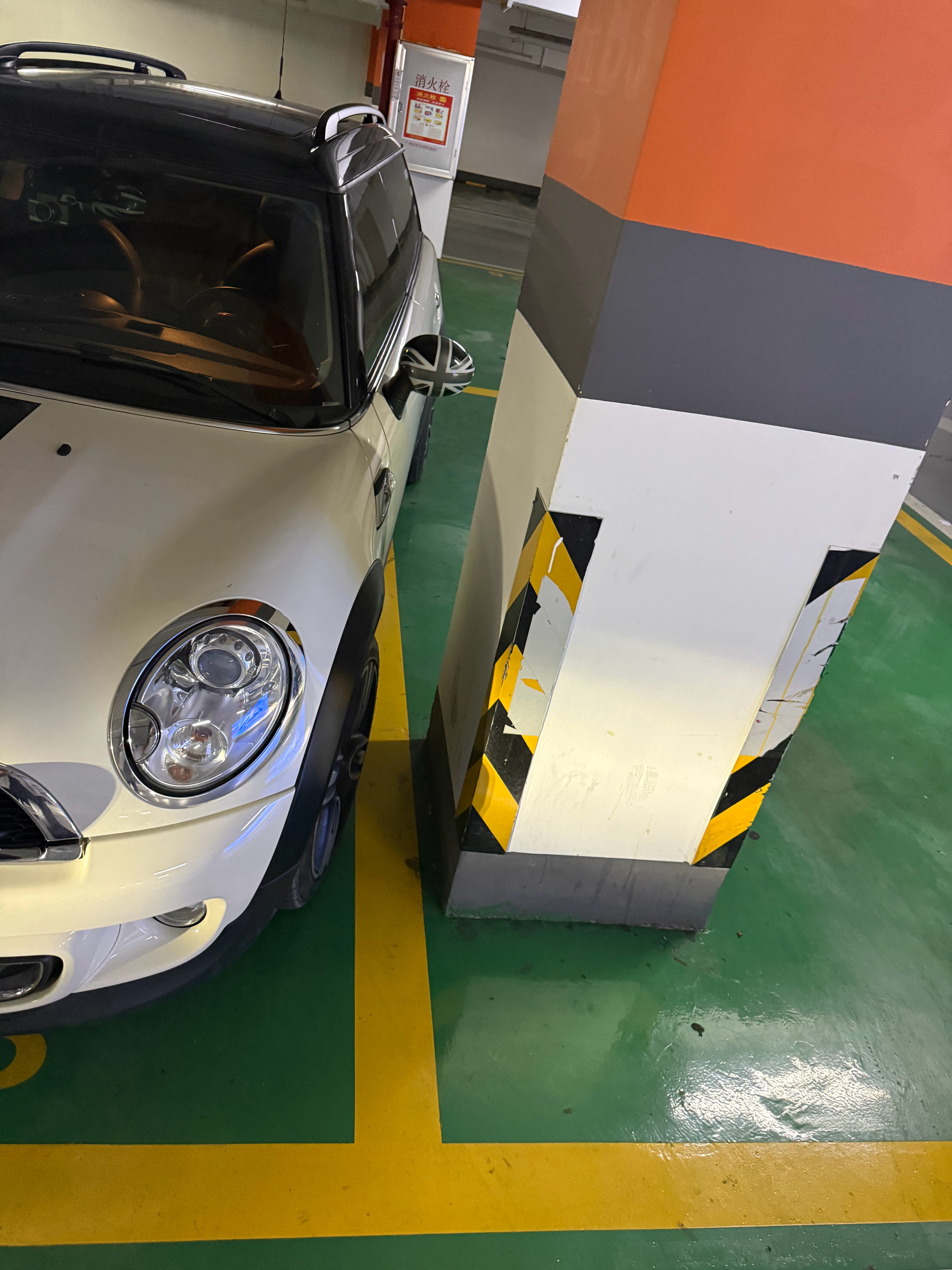 中午吃饭时，朋友问我为什么要这么停车？一点都不直。