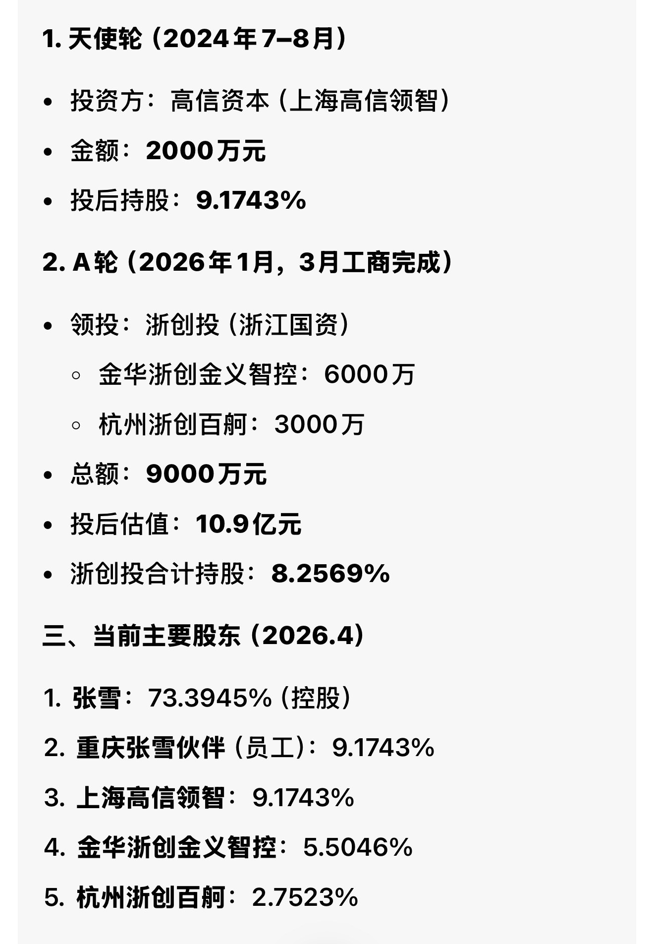 浙创投是25年8月接触的张雪机车，经过严密考察分析后，说服张雪接受了他们的投资，