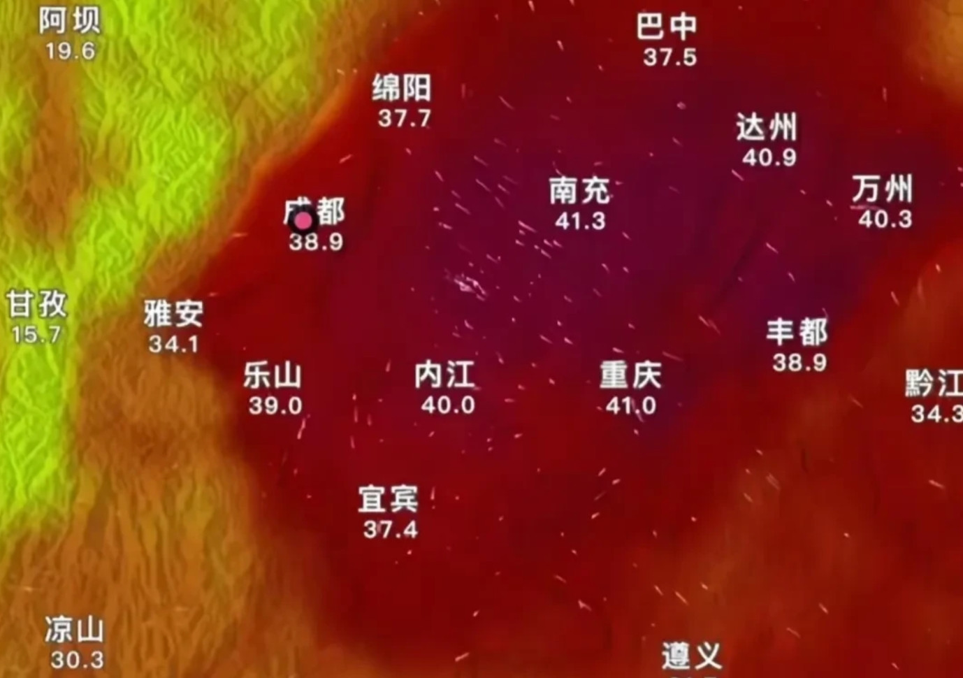 四川盆地是犯了什么天条吗？今天下午四点，全国最热的十个城市，全部都在四川盆地，重