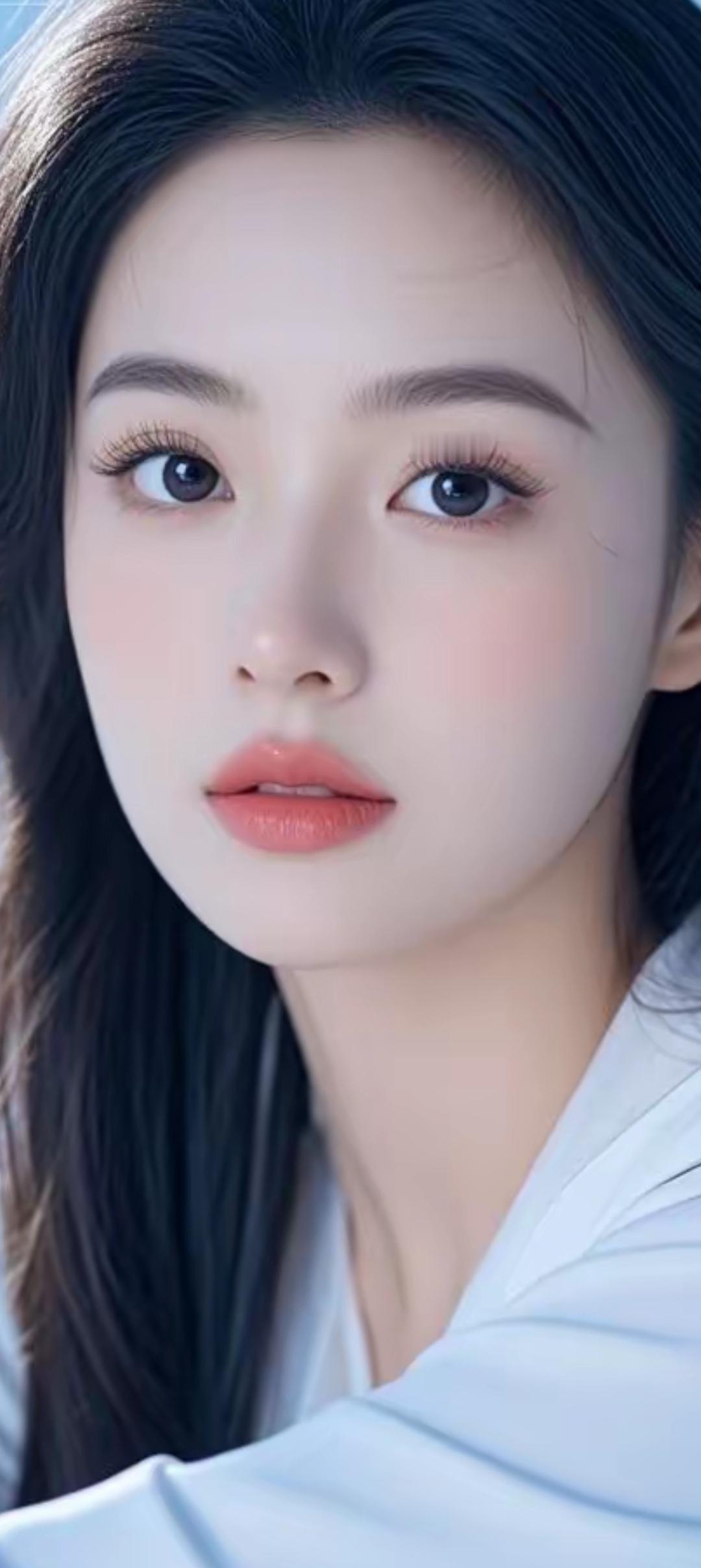 清新自然，白皙肌肤，温柔眼神，完美无瑕。