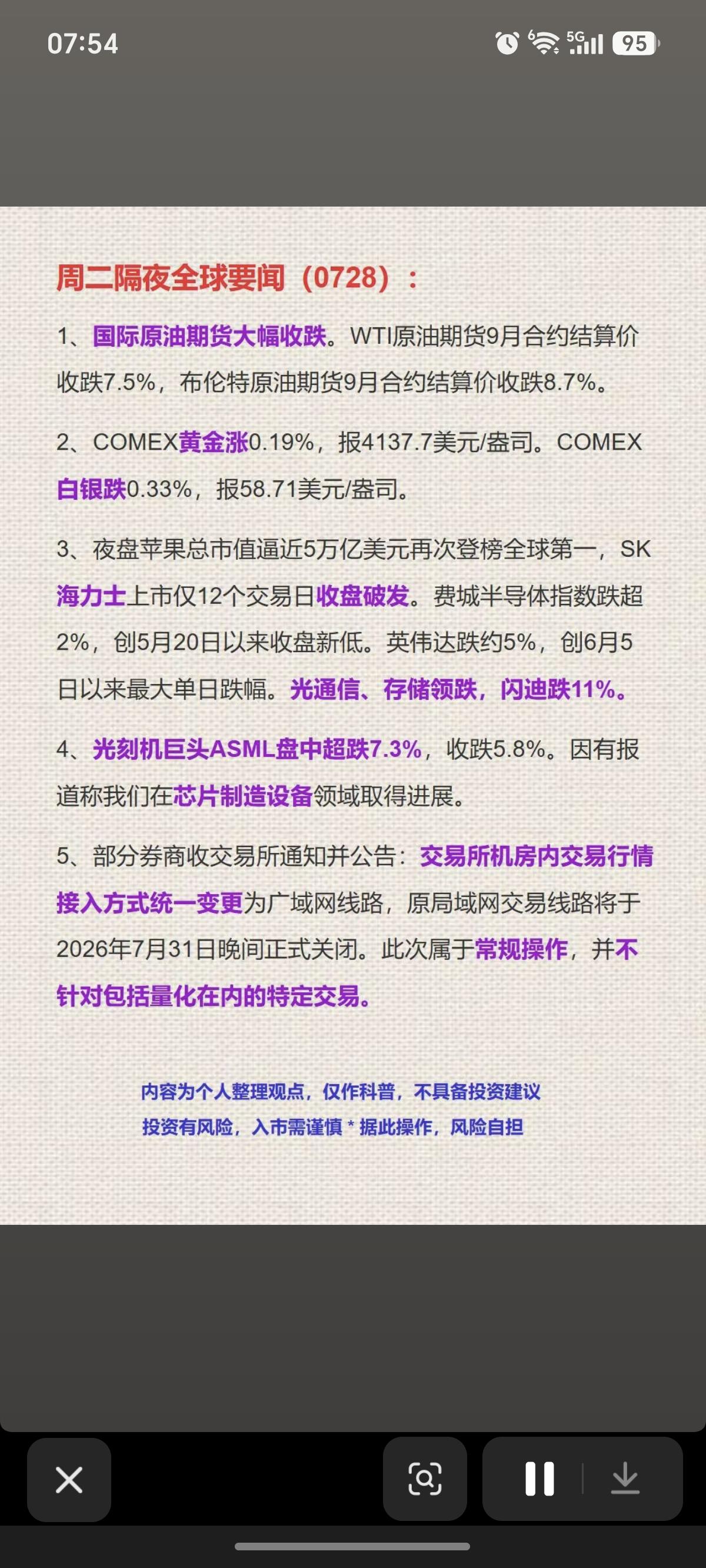 7.28周二隔夜全球财经要闻汇总！1.原油、黄金2.海力士3.光刻机