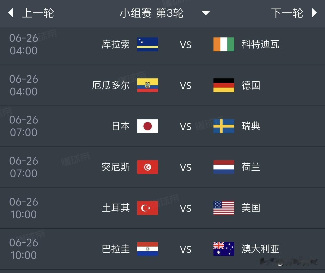 美加墨世界杯小组赛预测（6月26日）1，库拉索0比2科特迪瓦2，厄瓜多尔1比
