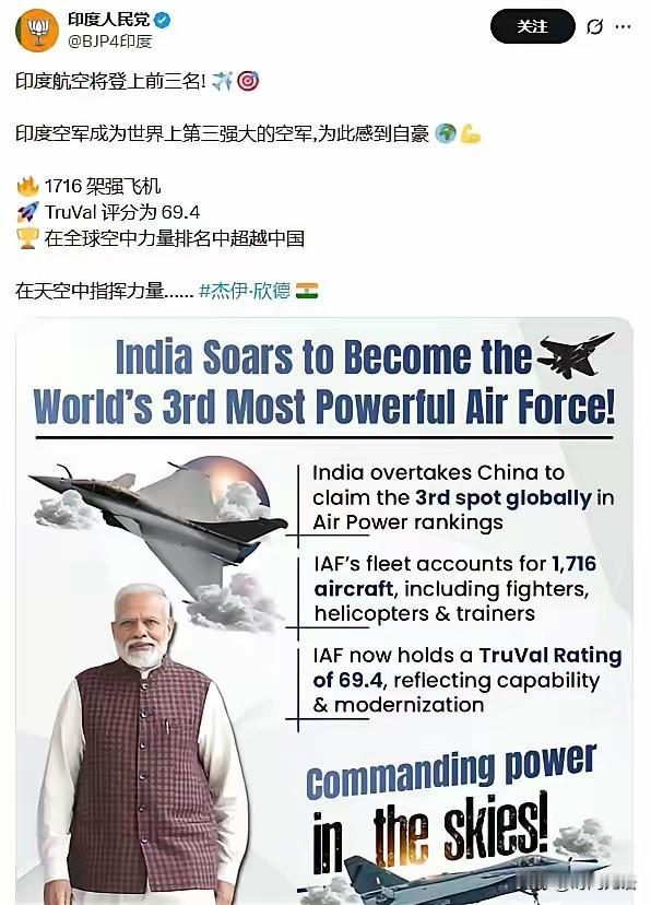全世界都低估了印度空军的实力，美国之前居然还敢制裁印度，根本不知道印度空军的强大