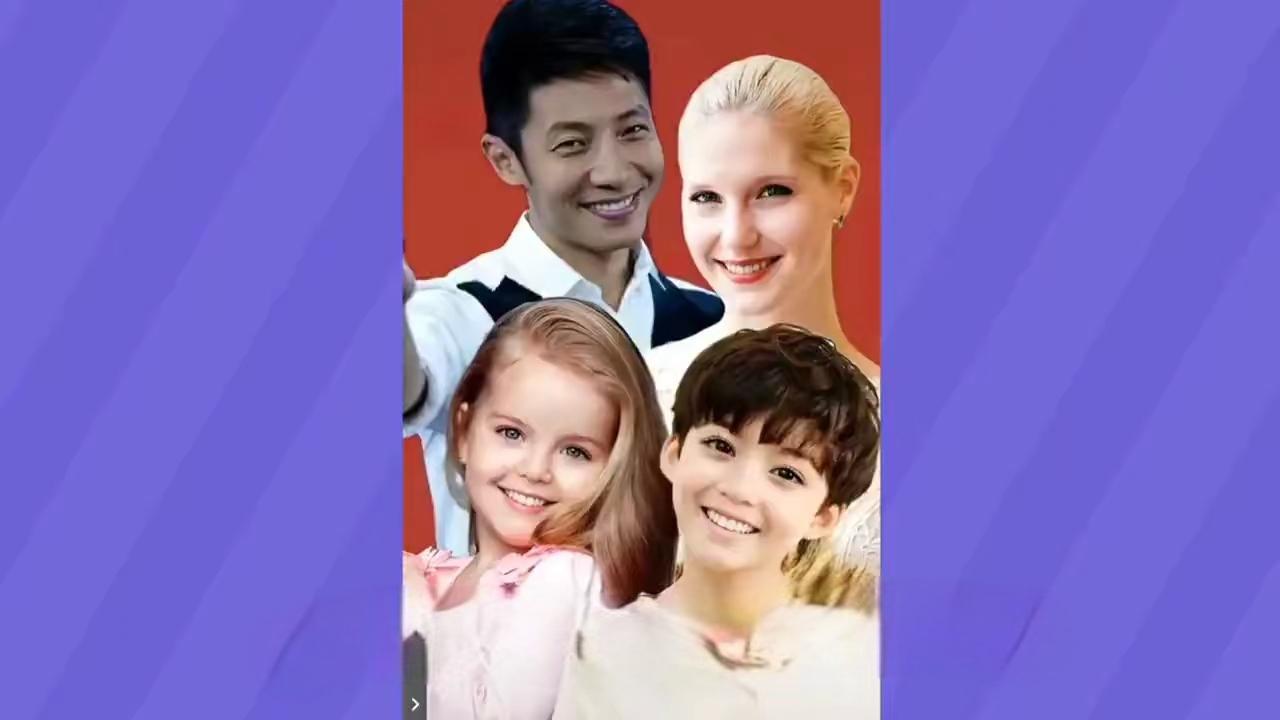 撒贝宁一家四口笑容灿烂，混血儿女灵动可爱，跨国家庭的温情在眉眼间流淌，每帧画面都