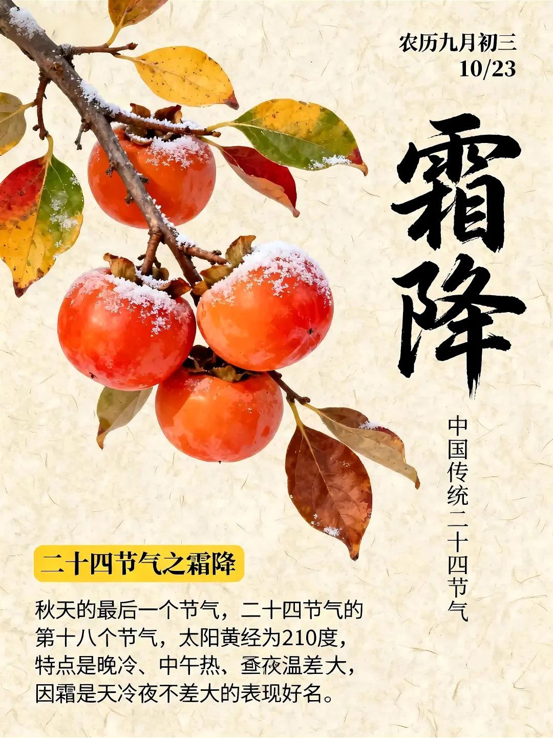 秋天的最后一个节气——霜降知多少？🍂今天是10月23日，正式进入霜降，秋天
