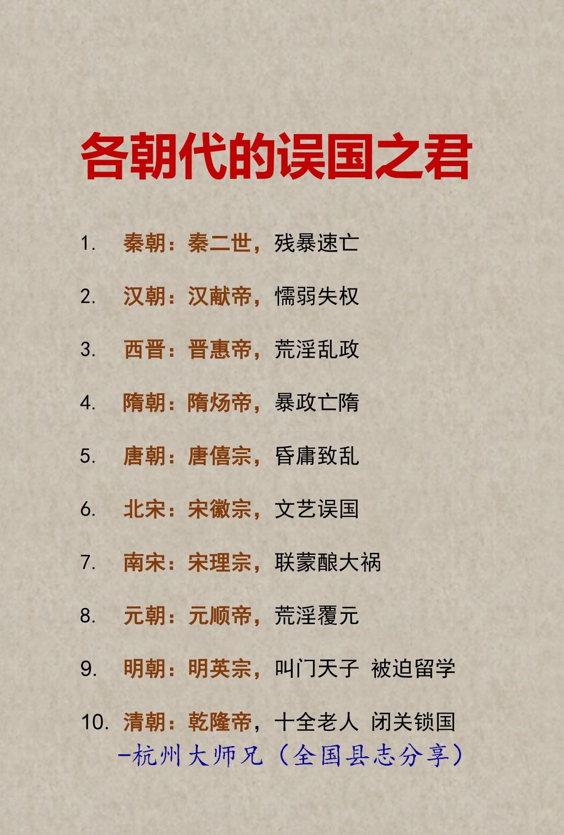 各朝代的误国之君，合理不？