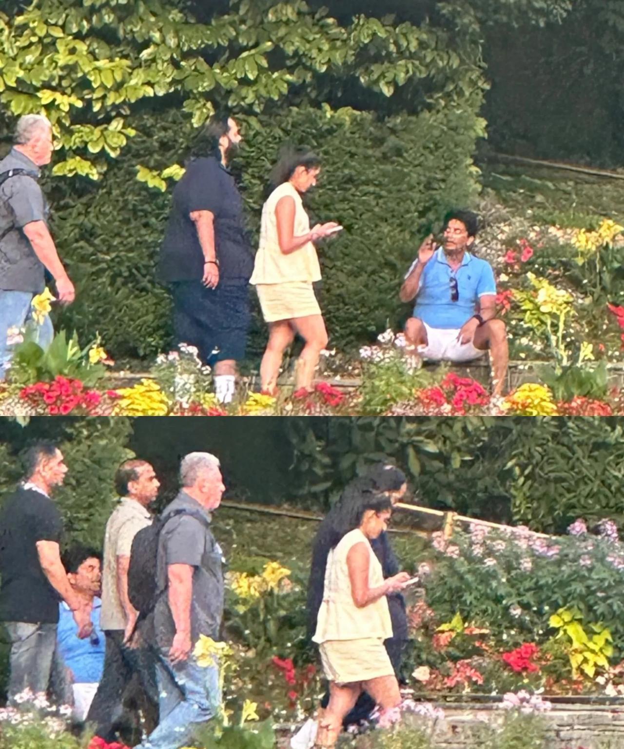 印度首富小儿子夫妇在瑞士一公园又被偶遇啦！小儿子后脑勺比之前更秃了，留着长发都遮