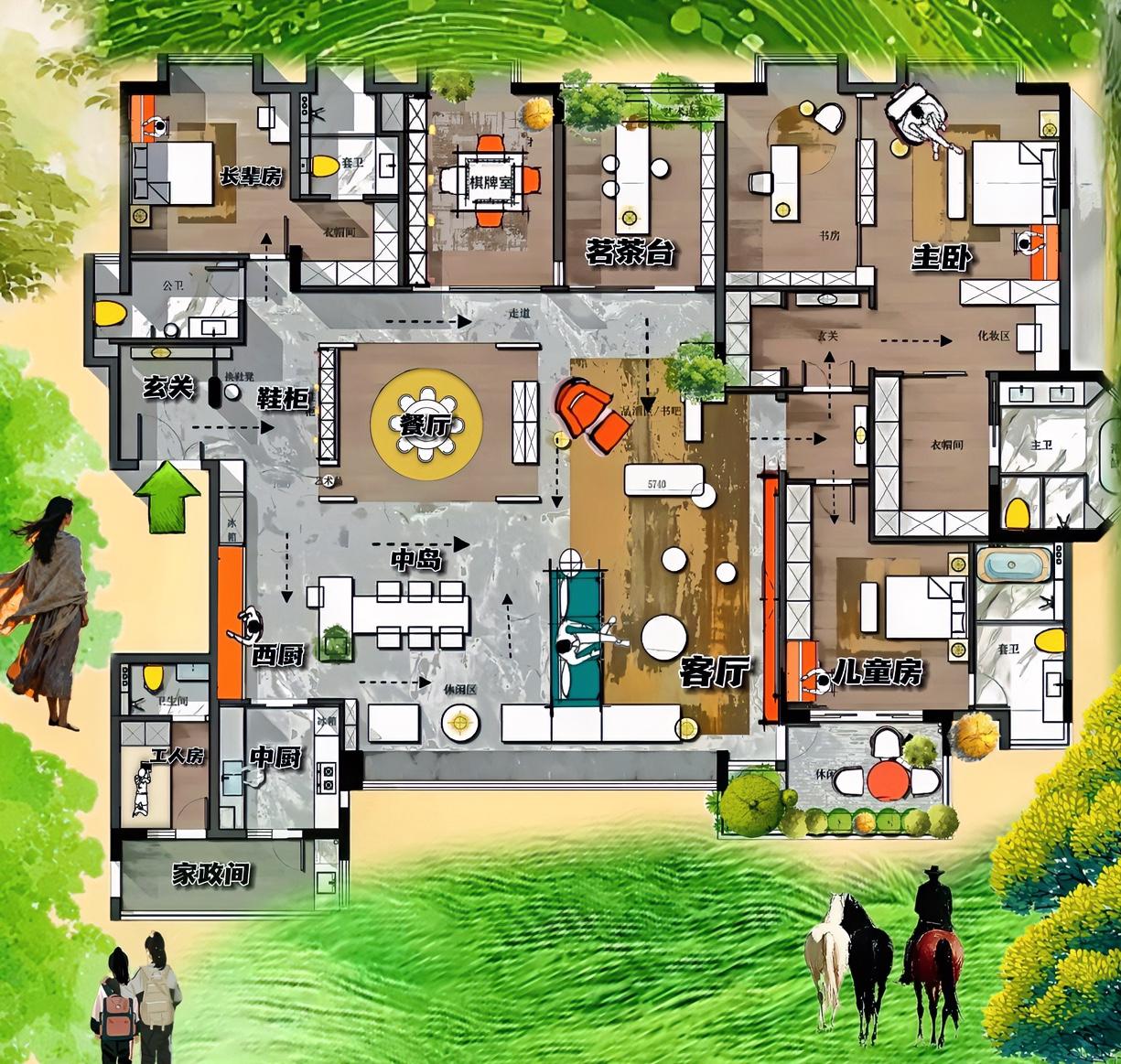 这也是祖上遗留下来的，以前大家伙穷。最硬核的户型，用两个餐厅挑起348㎡重担