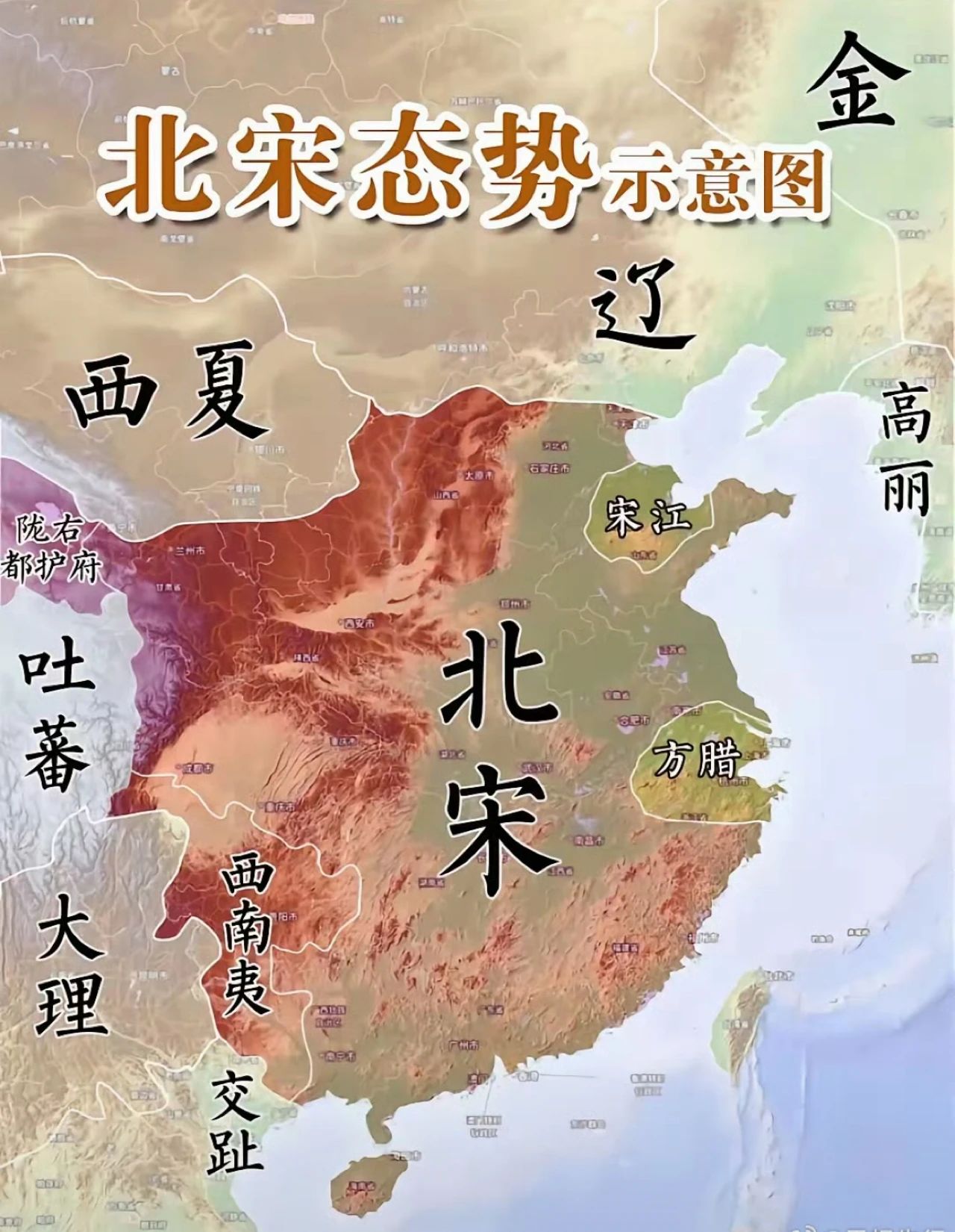 北宋事态示意图西夏比想象中的大，北宋比想象中的小。