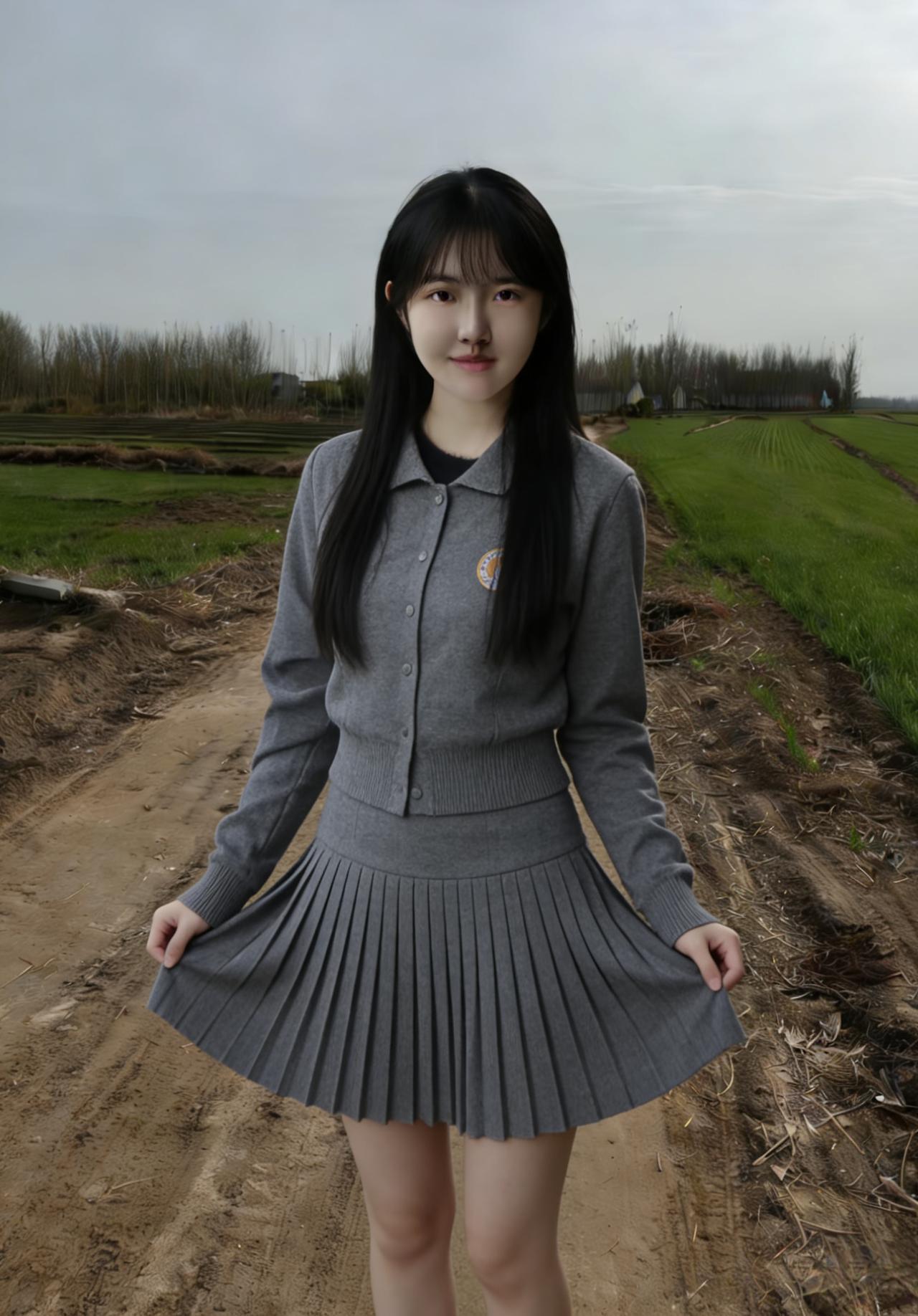 灰色的校服裙，还留着青涩的余温她站在田野，与远处的围墙遥遥相望长发不再是扎成