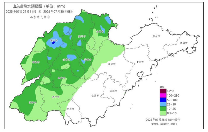 7月29日中午到夜间山东有一次较明显降雨过程