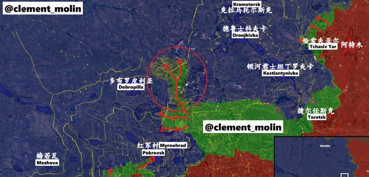 泽连斯基在昨晚的电视讲话中称，他已注意到了红军村北部多布罗皮利亚方向的战局变化，