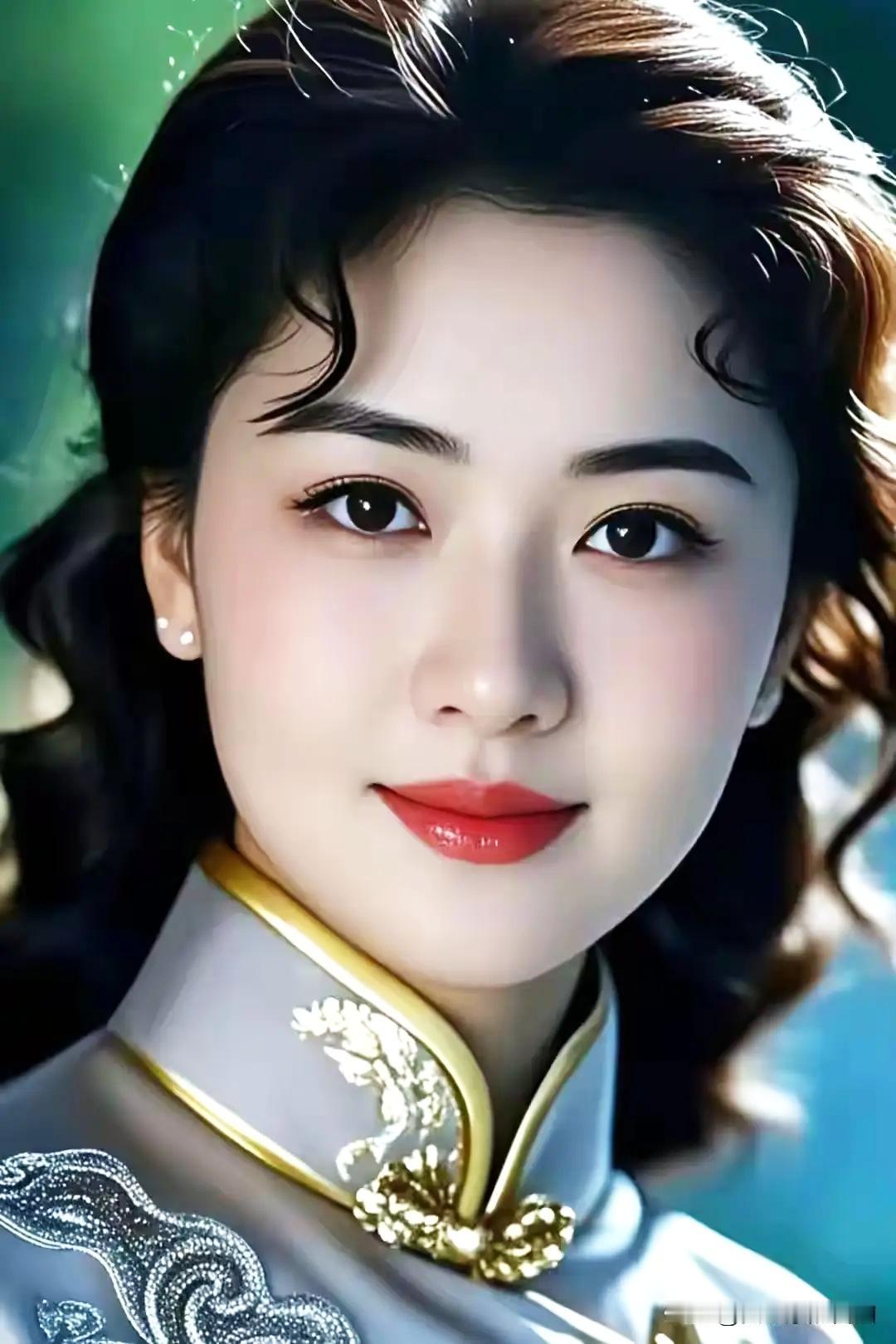 惊艳的古典美女，红唇与金饰相映成辉，宛如画中人。