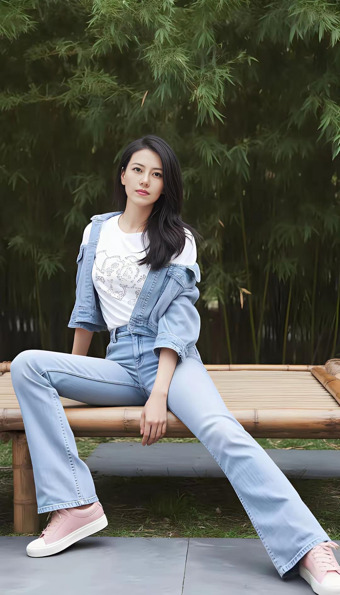 清新自然，竹林中的时尚少女