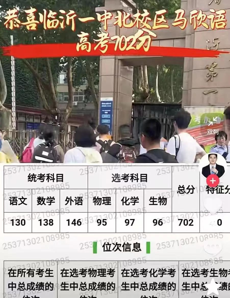 702分！临沂的高分终于出来了，都说临沂一中不行了，这次你看看吧，不但是行，而且