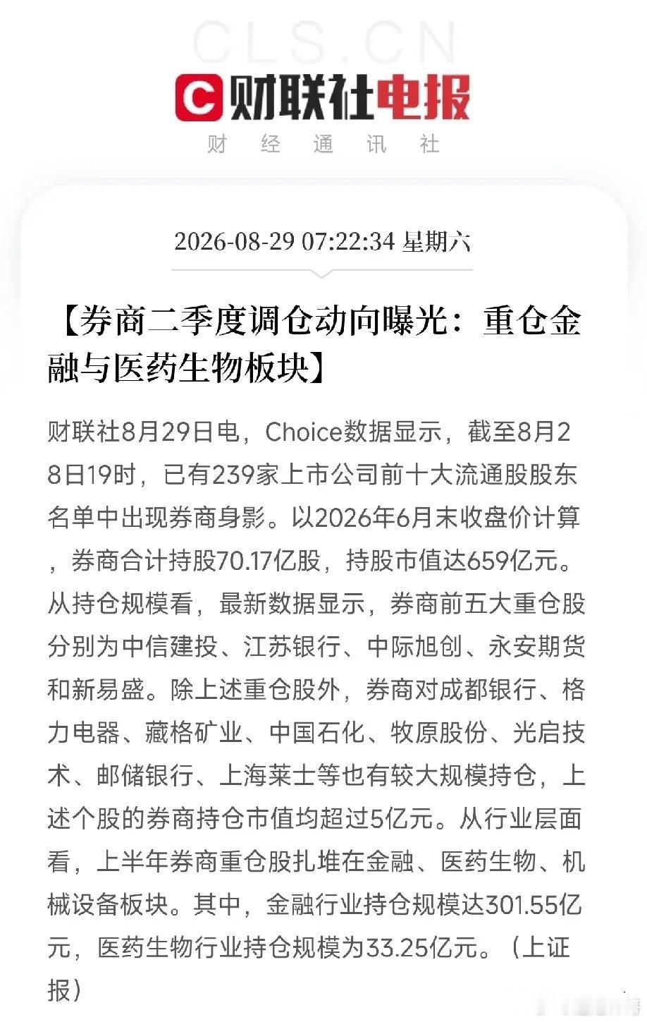 周六清晨7点多，一份券商二季度调仓数据曝光，像一面镜子，照出了市场精明的一批钱，