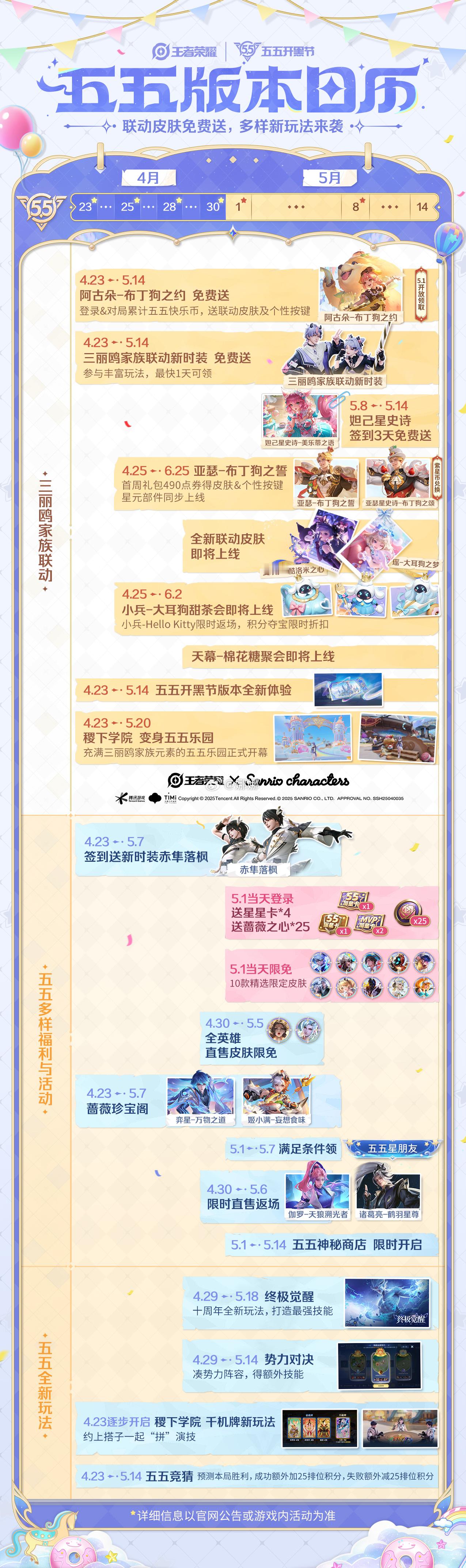 王者荣耀五五版本日历来噜根据五五节活动日历显示，安琪拉和瑶新