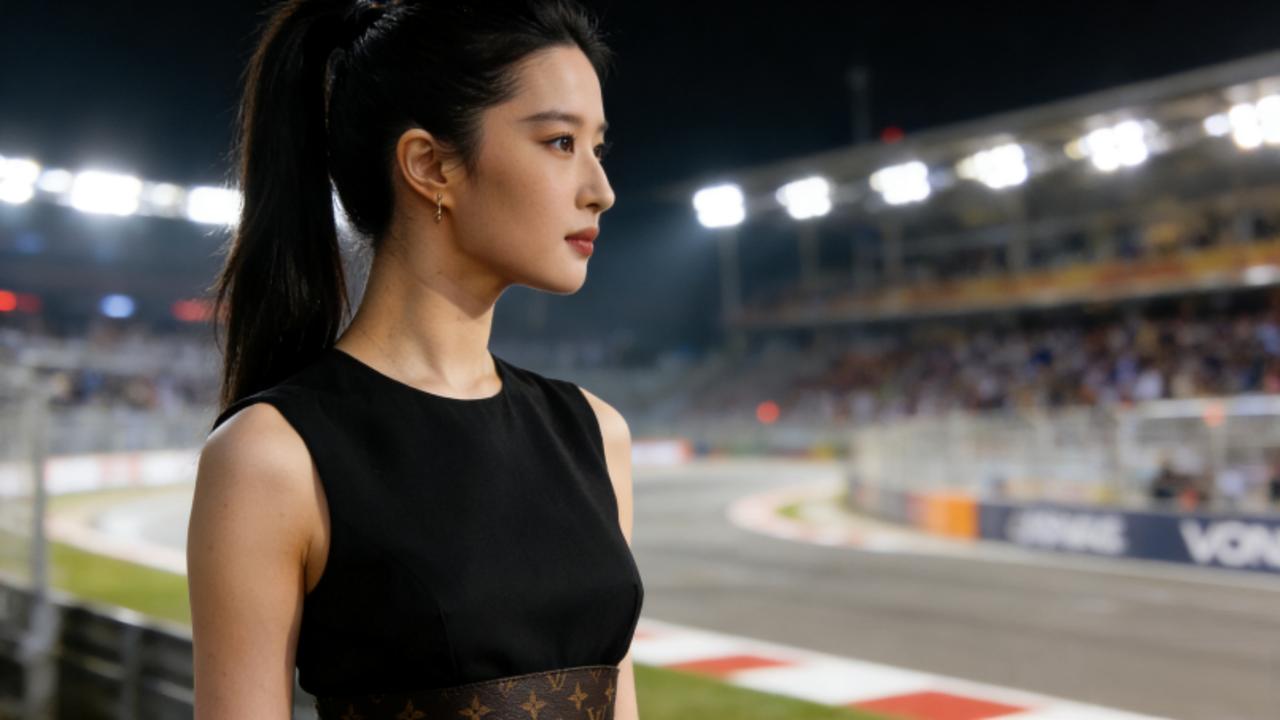 38岁刘亦菲F1赛场杀疯！暴瘦后肩颈线封神，高马尾黑裙帅出国际圈12月7日