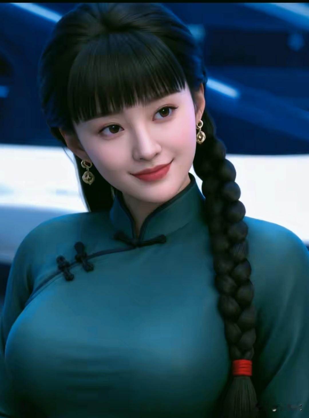 墨绿旗袍，中式复古穿出动感，身材丰满雍容华贵，仪态万方沉鱼落雁，闭月羞花