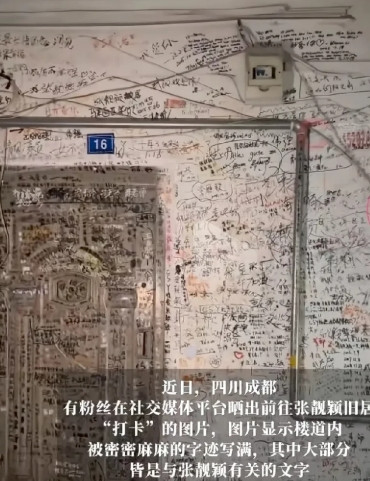 真是追星奇葩年年有啊起因是张靓颖出名前居住的老小区单元楼，被粉丝密密麻麻写满