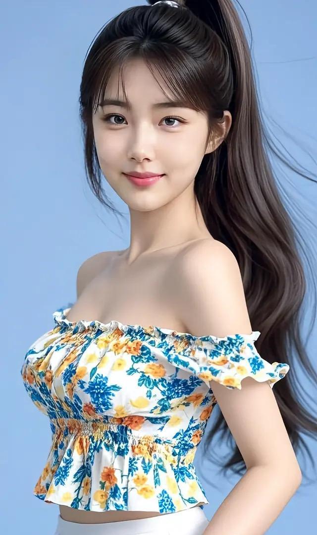《绝句·把青春留住》高马尾扬朝气盈，碎花露肩意尤清。青春恰似心头景，定格娇妍
