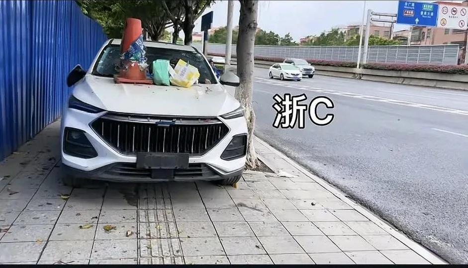广州番禺区，汉溪大道一辆车停在路边十几天，马上就要变成战损车了。近日，有网友发