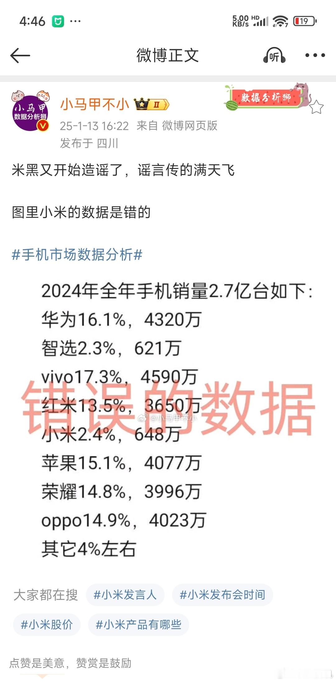 为了踩小米，有些群体什么故事都能编出来造谣，何况是这种随便填的数据了？[捂脸哭][