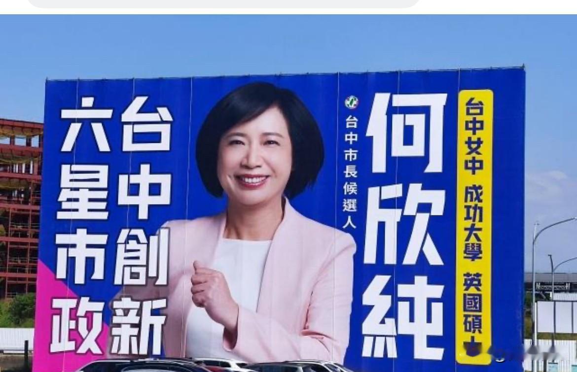 何欣纯看板现蓝色背景何不退出民进党参选？民进党籍台中市长参选人何欣纯的选举