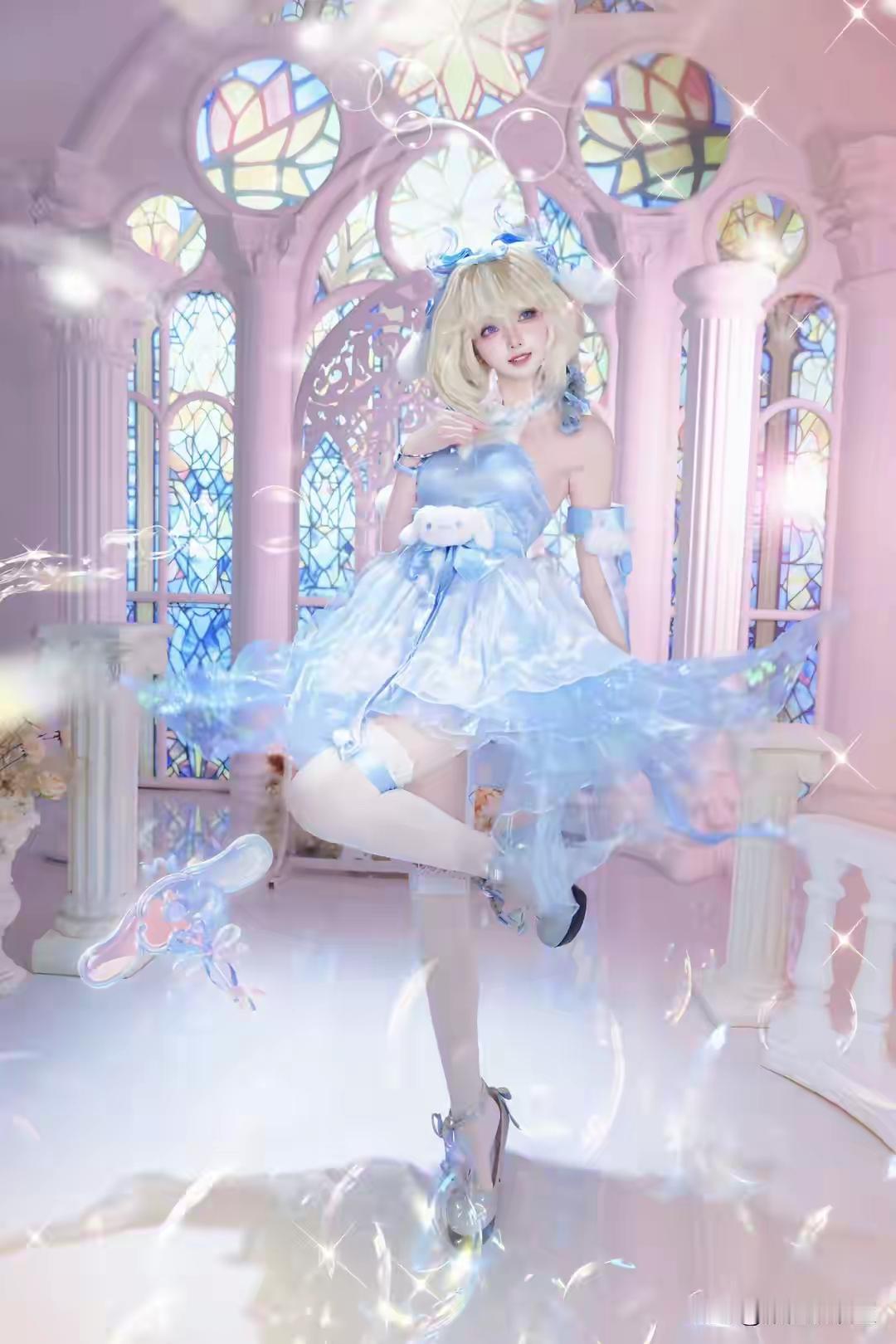 梦幻蓝裙少女，童话般梦幻世界白丝