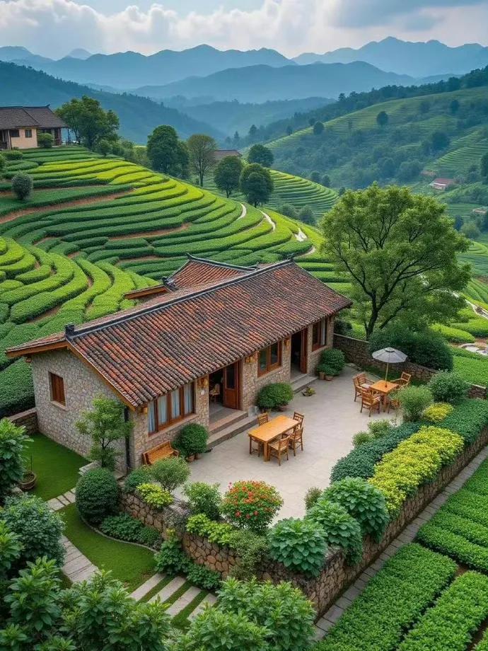 山间小院，宁静悠然，花开满园，岁月静好