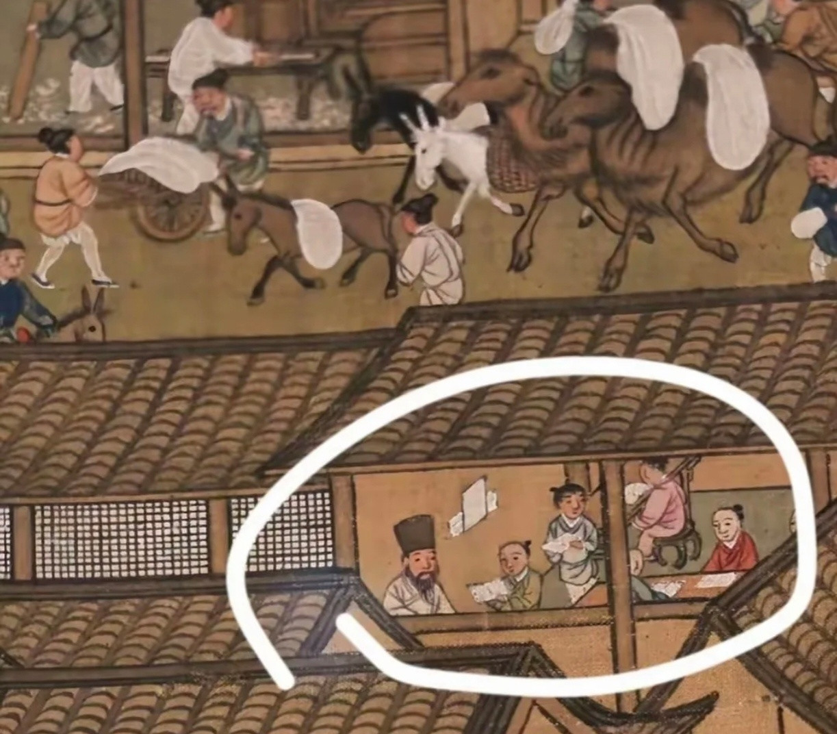 排着队交作业的明朝小朋友，和现在一样一样的，哈哈。明朝“鞋子”也是读“孩子”，“