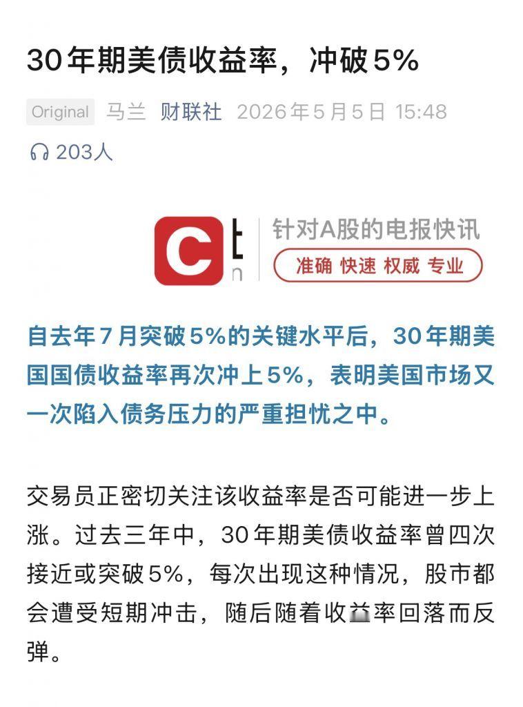 美国30年期国债收益率昨日再次突破5%美国的通胀压力极高，不管美联储是否降息，