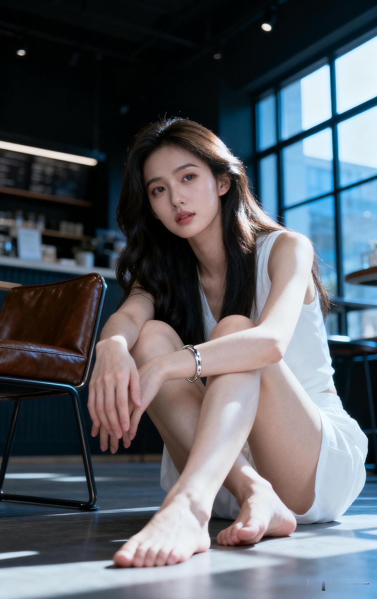 静坐窗前思，轻抚发间愁。