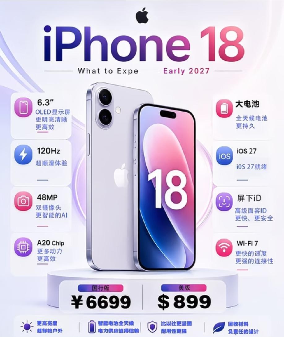 iPhone18标准版爆料前瞻。预计2027年春季发布！！！