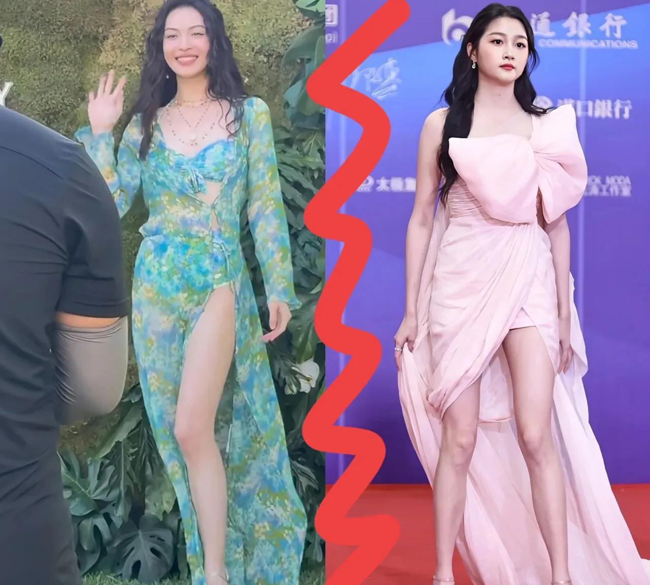 关晓彤的腿，真的是个谜！关晓彤的腿与钟楚曦的腿相比，真的没有什么太大的区别。要