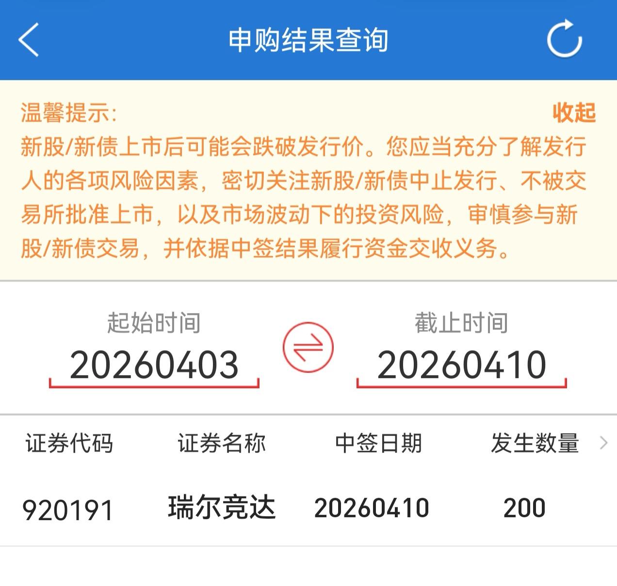 朋友们，北交所新股瑞尔竞达的中签消息出来了………虽然我运气不错，精准踩线获得