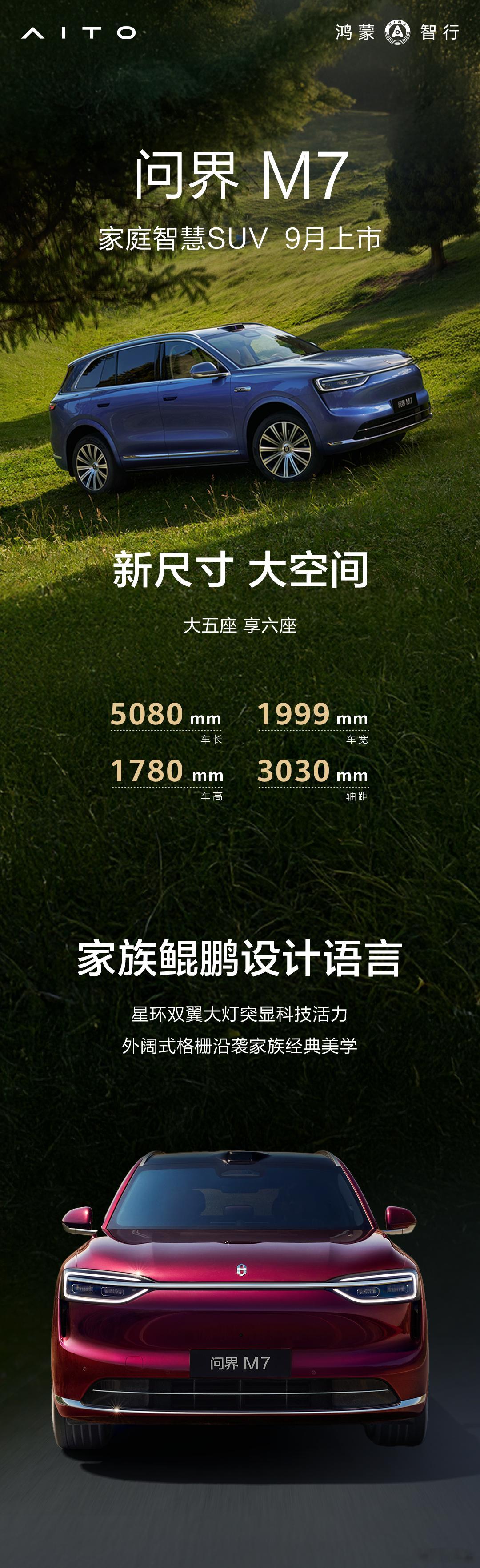 全新问界M7首搭舱内激光近日，全新问界M7现身工信部新车公告，核心参数首次披露