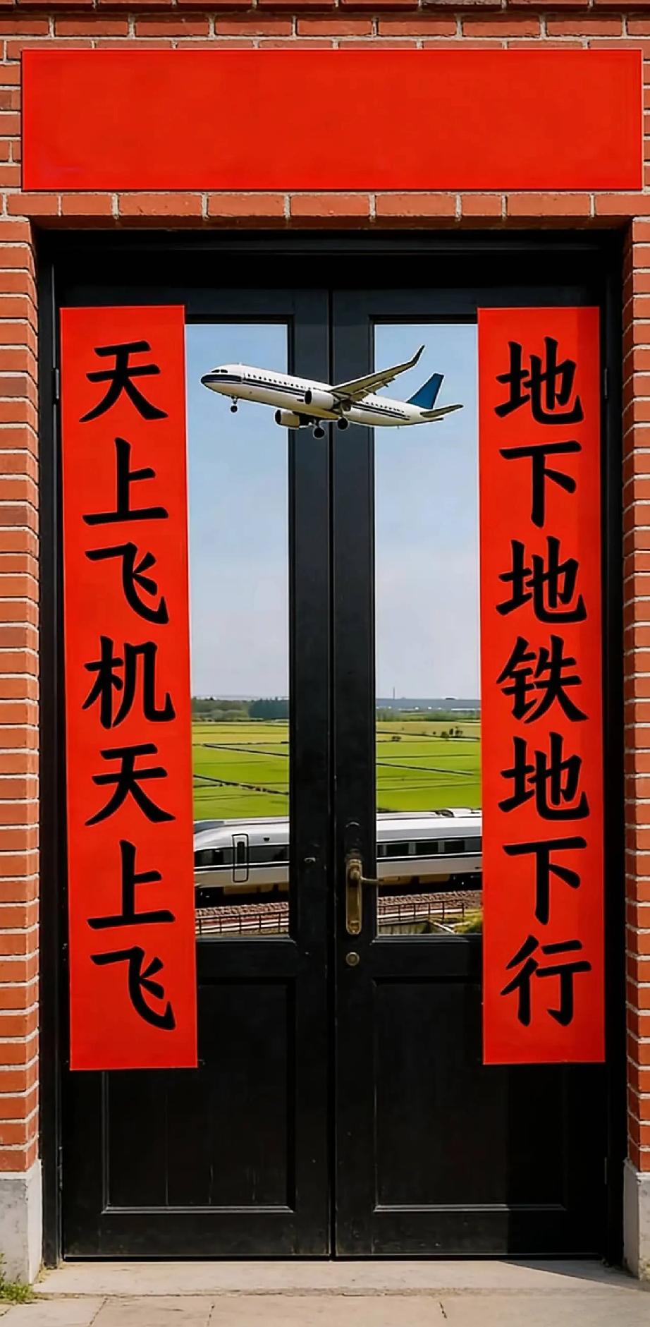 上海一位美女家近地铁站，每天都看到天上飞机飞过，地下地铁飞驰而过，于是写出一副对
