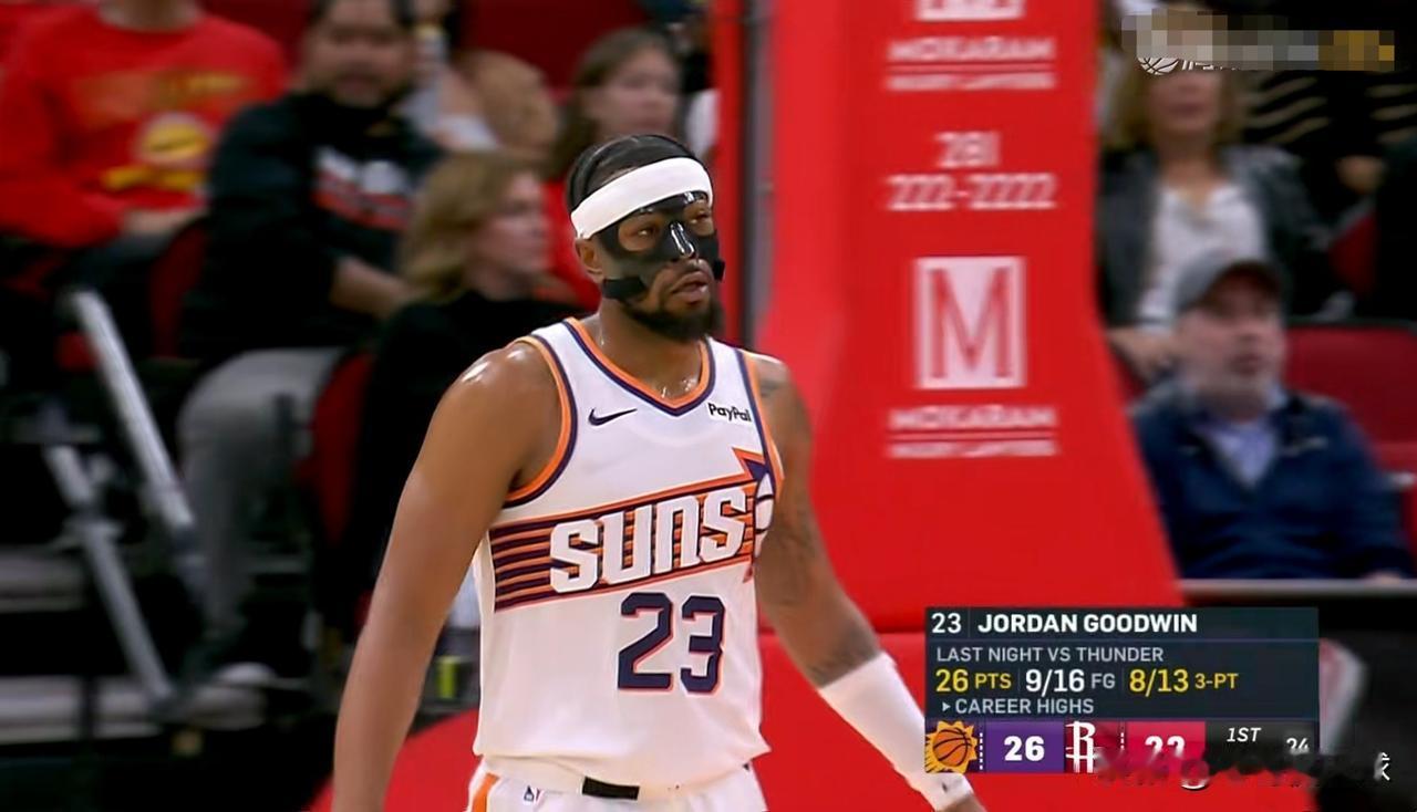 太阳无名之辈古德温真是彻底的杀疯了！在今天太阳客场挑战火箭的比赛中，目前双方的首