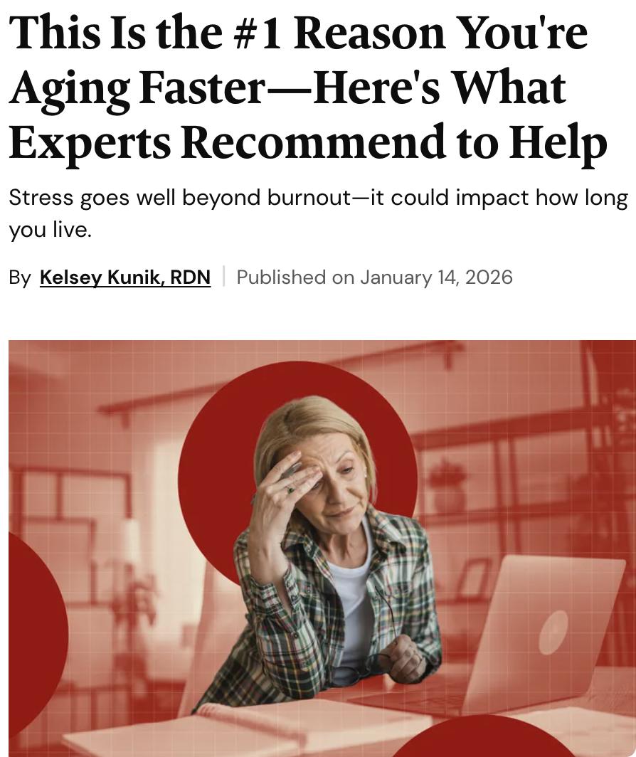 外媒：专家指出，慢性压力是加速衰老的首要原因。慢性压力会导致身体的应激负荷增加，