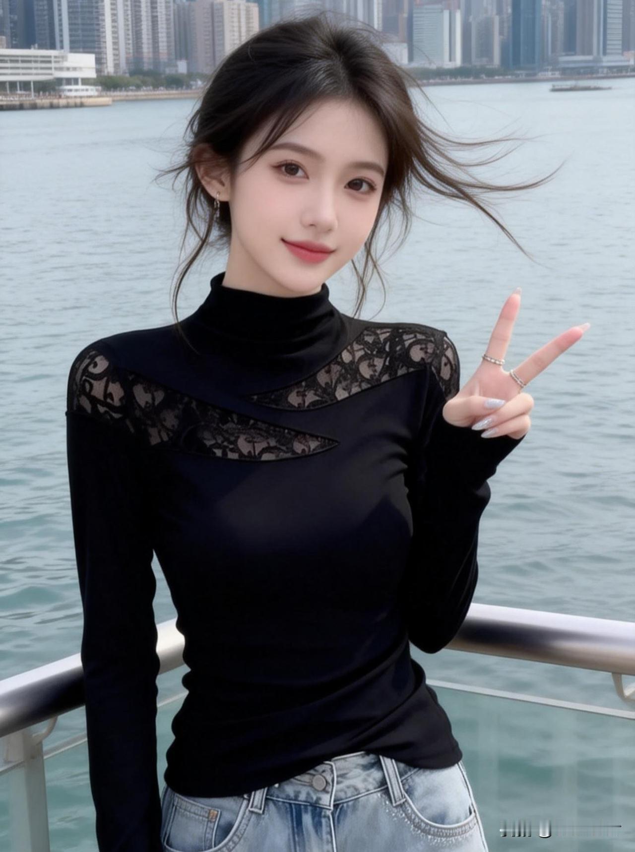 海风轻拂，微笑比心，元气少女游港记🌊💙