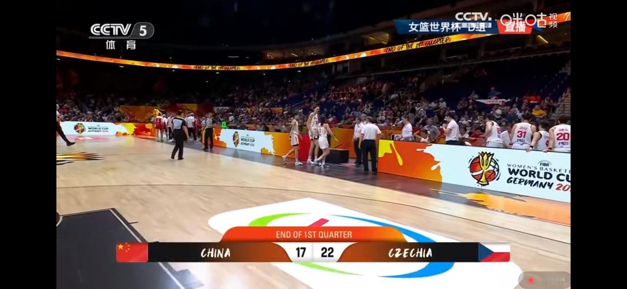 唉😮‍💨！第一节比赛结束了，中国女篮暂时落后！在刚刚结束的