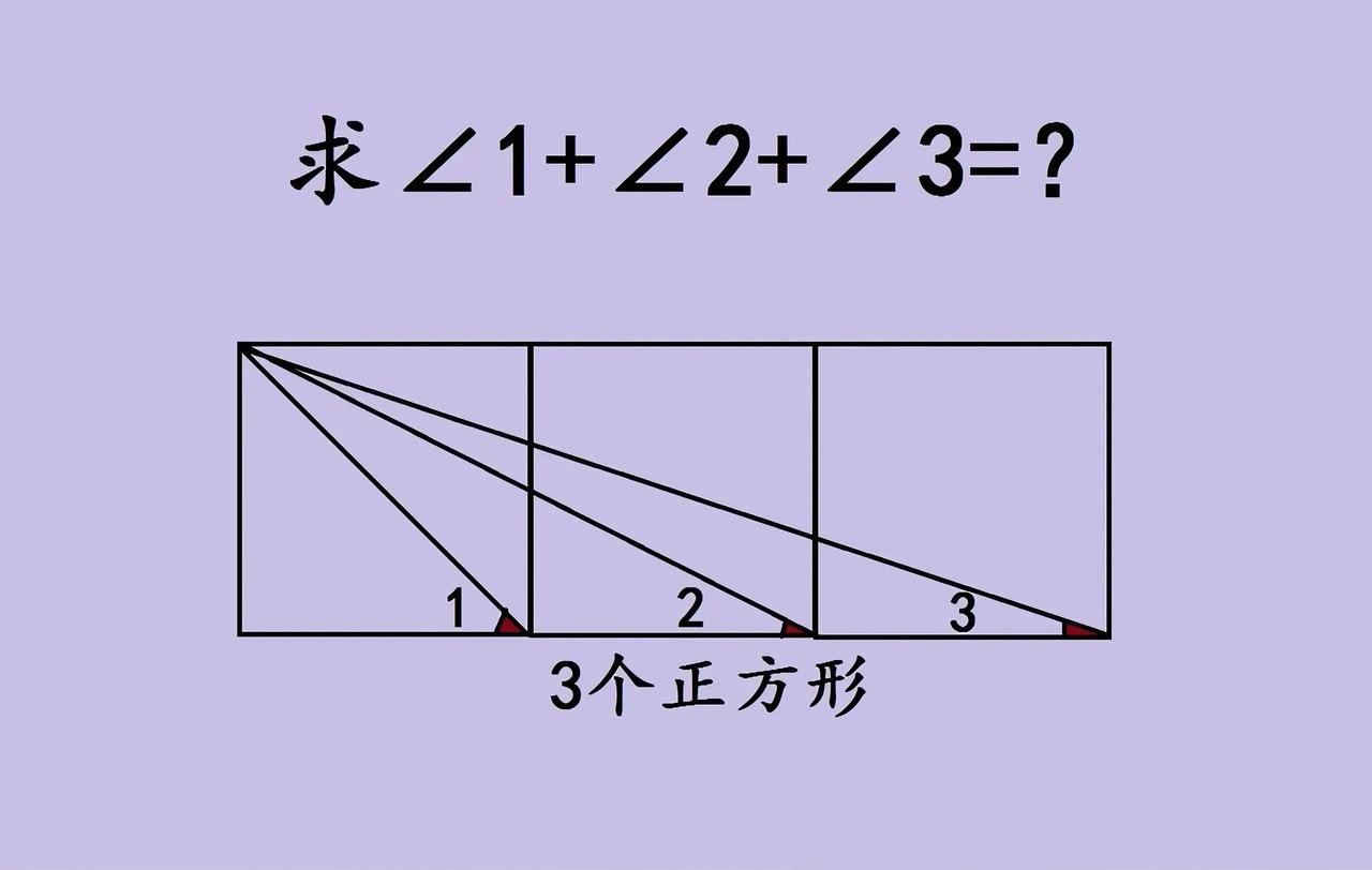 挑战一道有趣的初中几何题啦！题目是三个正方形并排摆放，求图中三个角度的度数之和